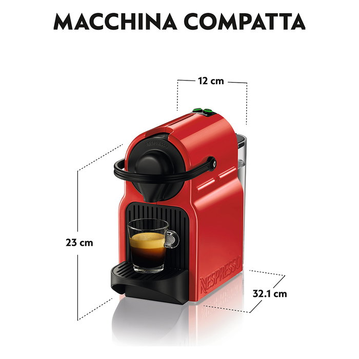 Krups Nespresso Inissia XN1005F Máquina de Café Espresso Automática, 19 bar, 1260 W, Cápsulas, Color Rojo