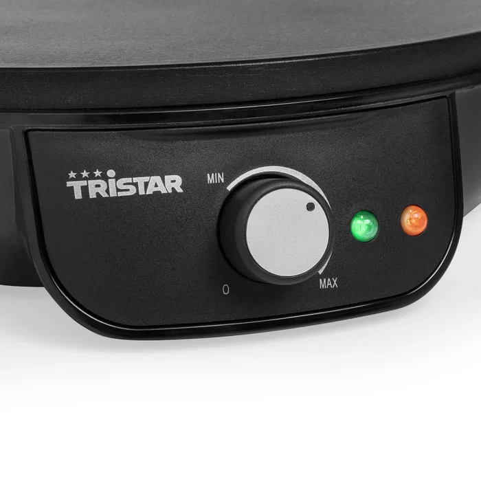 Tristar BP-2637 Crepera Eléctrica 1000W para Crepes y Tortillas, Plato Antiadherente Ø30 cm Negro, Incluye Espátula de Madera