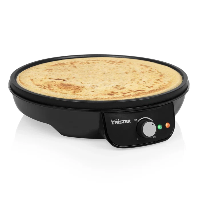 Tristar BP-2637 Crepera Eléctrica 1000W para Crepes y Tortillas, Plato Antiadherente Ø30 cm Negro, Incluye Espátula de Madera