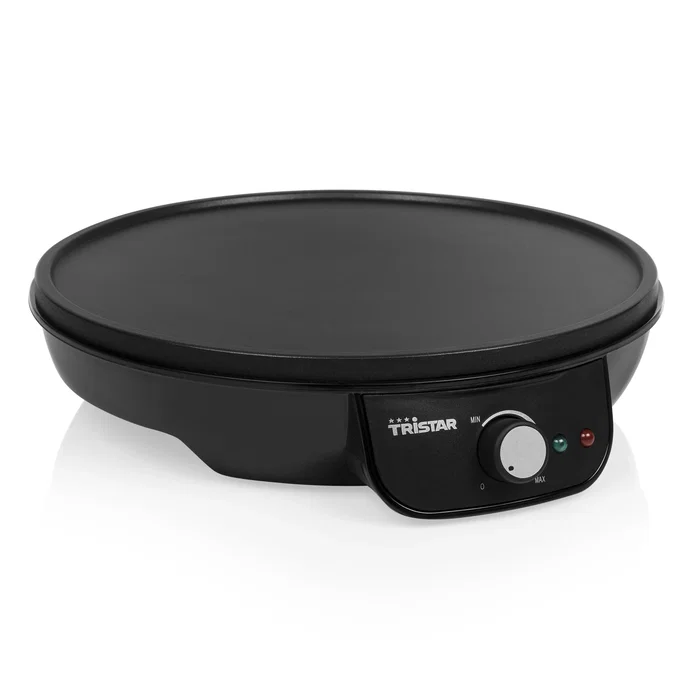 Tristar BP-2637 Crepera Eléctrica 1000W para Crepes y Tortillas, Plato Antiadherente Ø30 cm Negro, Incluye Espátula de Madera
