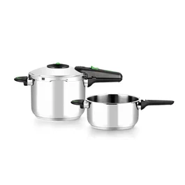 Monix Olla a Presión Presto M911001 Pack de 2 (4L + 6L = 10L Total) Acero Inoxidable 18/10, Triple Fondo y Triple Seguridad, Apta para Todas las Cocinas Incluida Inducción