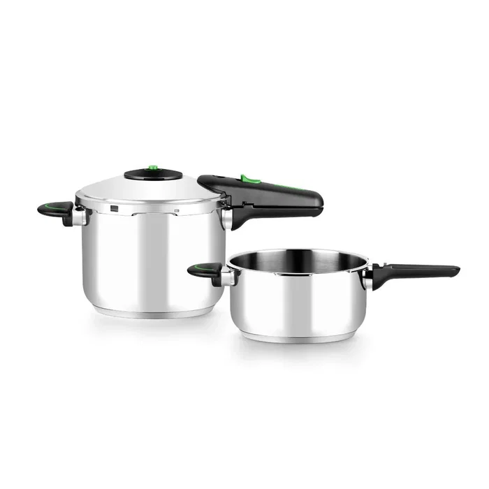Monix Olla a Presión Presto M911001 Pack de 2 (4L + 6L = 10L Total) Acero Inoxidable 18/10, Triple Fondo y Triple Seguridad, Apta para Todas las Cocinas Incluida Inducción