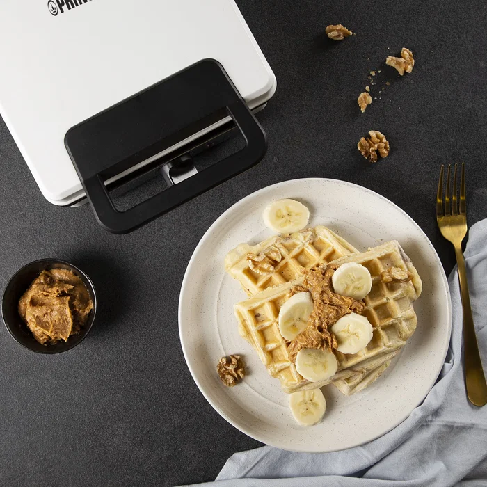 Gofrera eléctrica Princess 132397 para 2 waffles belgas, 1200 W, antiadherente, termostato ajustable, negro/acero/blanco