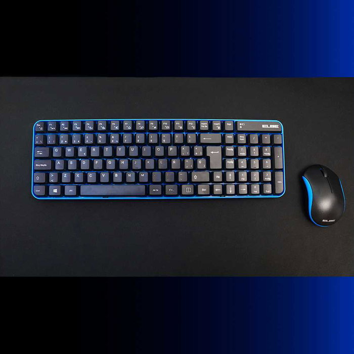 Elbe PTR-101 Pack Teclado y Ratón Inalámbricos Azul-Negro con Receptor Nano USB