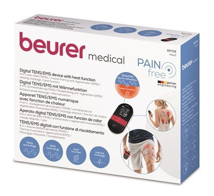 Beurer EM-59 Electroestimulador Digital con Función Calor para Dolor y Estimulación Muscular, Relajación y Masaje