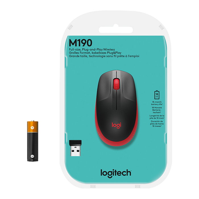 Logitech M190 Ratón Inalámbrico Negro/Rojo
