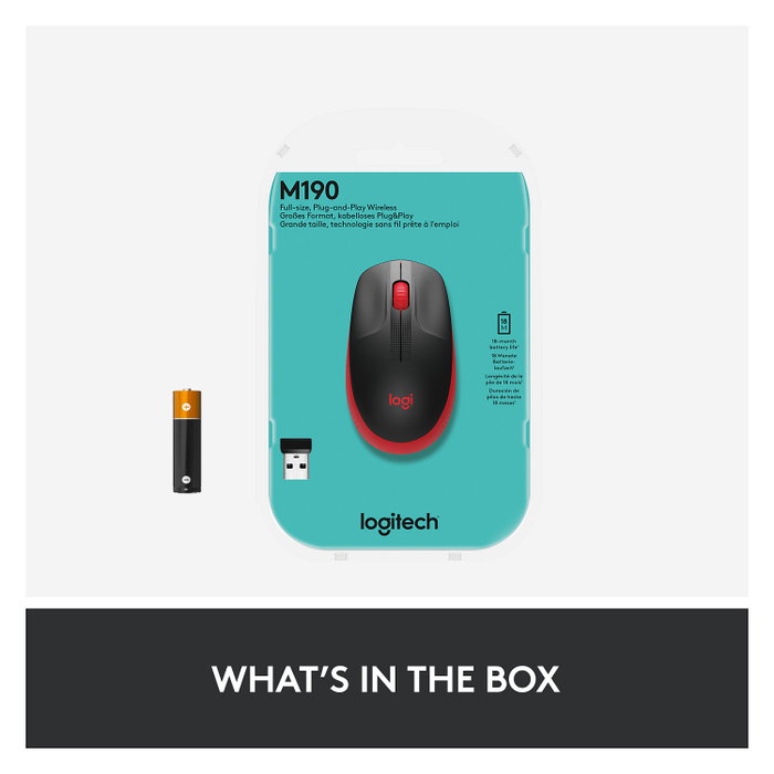 Logitech M190 Ratón Inalámbrico Negro/Rojo