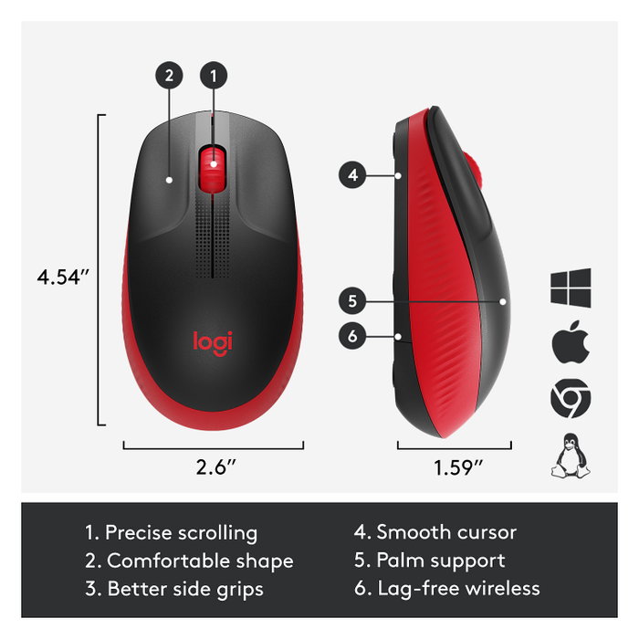 Logitech M190 Ratón Inalámbrico Negro/Rojo