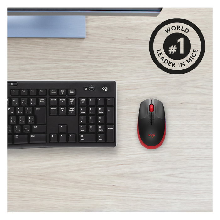Logitech M190 Ratón Inalámbrico Negro/Rojo