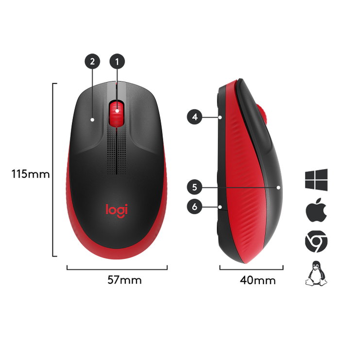 Logitech M190 Ratón Inalámbrico Negro/Rojo