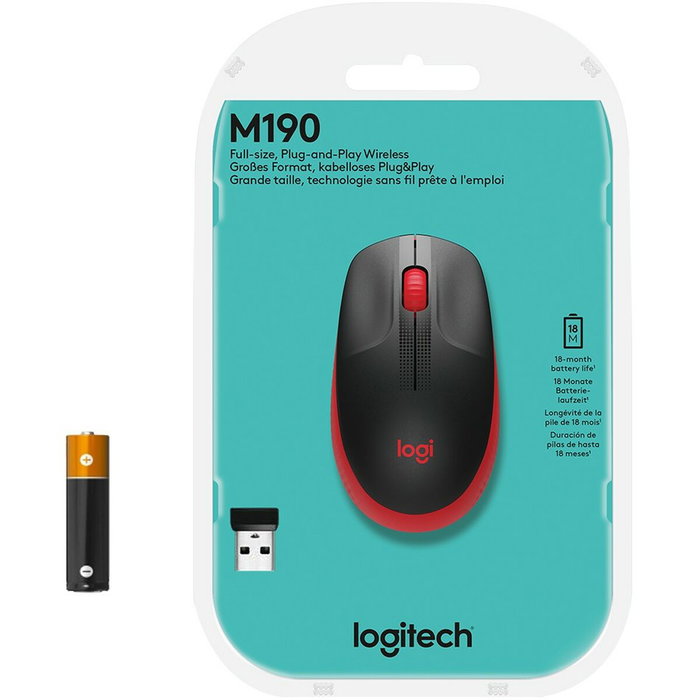 Logitech M190 Ratón Inalámbrico Negro/Rojo