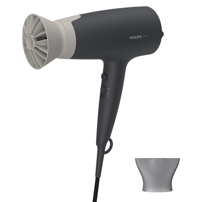 Philips Secador de Pelo 3000 Series BHD351/10, 2100 W, 6 Velocidades, 6 Niveles de Calor, Función Iónica, Boquilla Concentradora, Color Gris