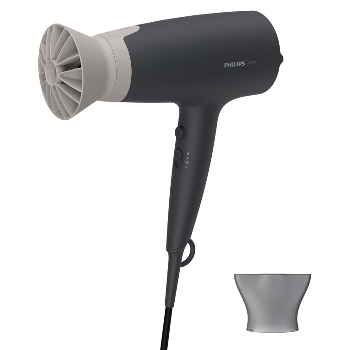 Philips Secador de Pelo 3000 Series BHD351/10, 2100 W, 6 Velocidades, 6 Niveles de Calor, Función Iónica, Boquilla Concentradora, Color Gris