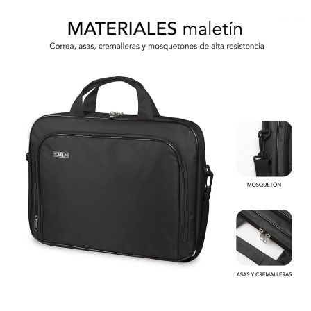 Subblim SUB-LB-1OLB050 Maletín Toploader para Portátil 16" Oxford Negro, Compartimento Acolchado, Bolsillo Exterior, Correa de Hombro, para 15.4' - 16' / 39.1 - 40.64 cm