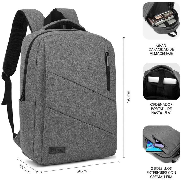 Subblim City Backpack Mochila para Portátil 15,6 Pulgadas Gris