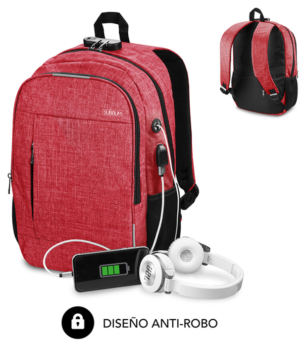 Subblim Urban Lock Backpack 16 Red Subblim Urban Lock Backpack 16 Red