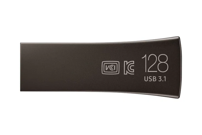 Samsung MUF-128BE Unidad Flash USB Bar Plus 128 GB USB 3.2 Gen 1, Velocidad Lectura 300 MB/s, Cuerpo Metálico Gris/Negro, Resistente a Agua y Golpes, Sin Tapa, 5 Años de Garantía