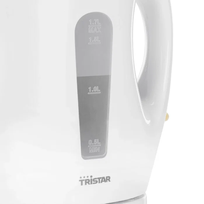 Tristar WK-3380 Hervidor Eléctrico de Agua, 1.7 Litros de Capacidad, 2200W de Potencia, Blanco, Apagado Automático, Filtro Antical y Base Antideslizante