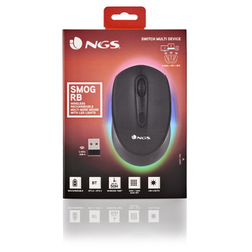 NGS SMOG-RB Ratón Inalámbrico Multimodo, 2400 DPI, Negro