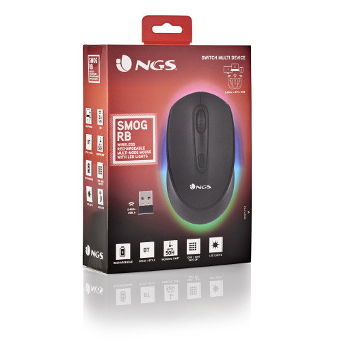 NGS SMOG-RB Ratón Inalámbrico Multimodo, 2400 DPI, Negro