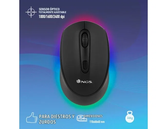 NGS SMOG-RB Ratón Inalámbrico Ambidiestro RGB 2400 DPI Negro NGS SMOG-RB Ratón Inalámbrico Ambidiestro RGB 2400 DPI Negro