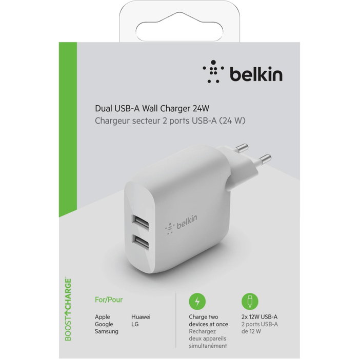 Belkin WCB002VFWH Cargador de Pared Doble USB-A 24W Blanco Belkin WCB002VFWH Cargador de Pared Doble USB-A 24W Blanco