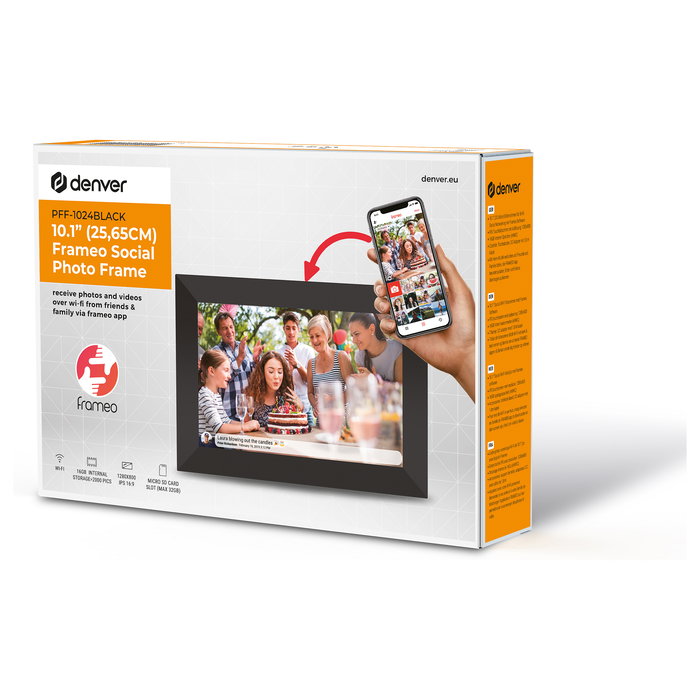 Denver Frameo PFF-1024 MK2 Marco Digital 25.6cm (10.1") Pantalla IPS Táctil 1280x800 16GB Negro