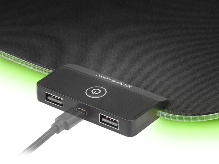 Mars Gaming Alfombrilla Gaming RGB XXL MMPRGB2 con Hub USB 2.0 de 2 Puertos, 12 Efectos LED, Superficie Nanotextil - 800x300x4 mm