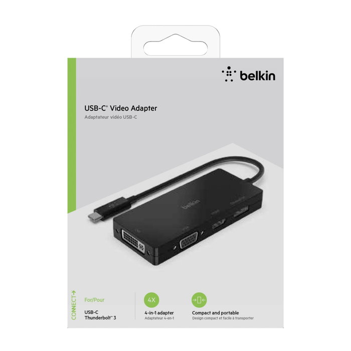 Belkin AVC003BTBK Adaptador USB-C 4 en 1 con HDMI, DisplayPort, VGA y DVI Negro