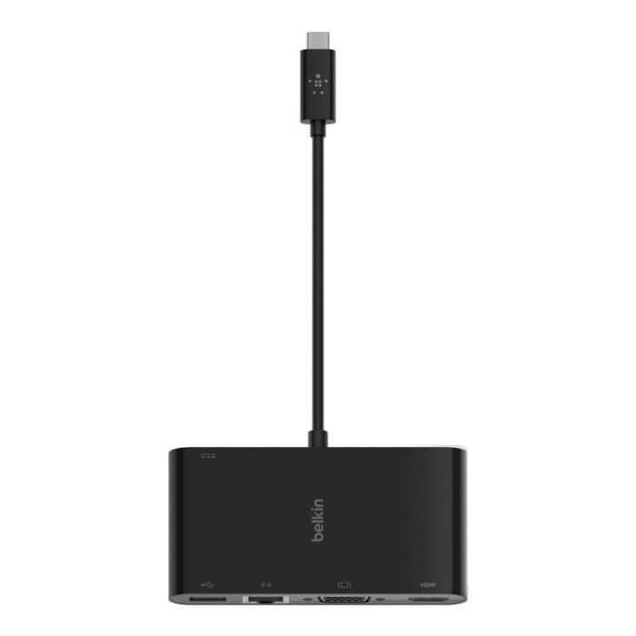 Belkin AVC004btBK Dock USB-C con HDMI 4K, VGA, Gigabit Ethernet, USB-A 3.2, Power Delivery 100W, Compatible con Windows y macOS - Negro