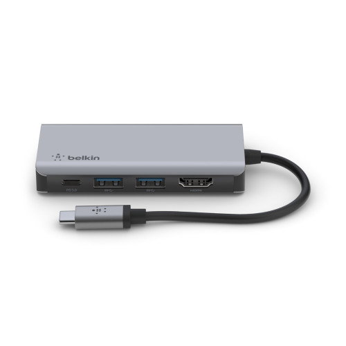 Belkin AVC006btSGY Hub USB-C a HDMI y USB-A 3.2 Gen 1, Power Delivery 100W, Plata
