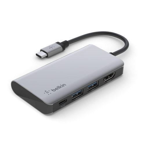 Belkin AVC006btSGY Hub USB-C a HDMI y USB-A 3.2 Gen 1, Power Delivery 100W, Plata