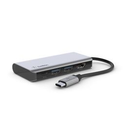 Belkin AVC006btSGY Hub USB-C a HDMI y USB-A 3.2 Gen 1, Power Delivery 100W, Plata