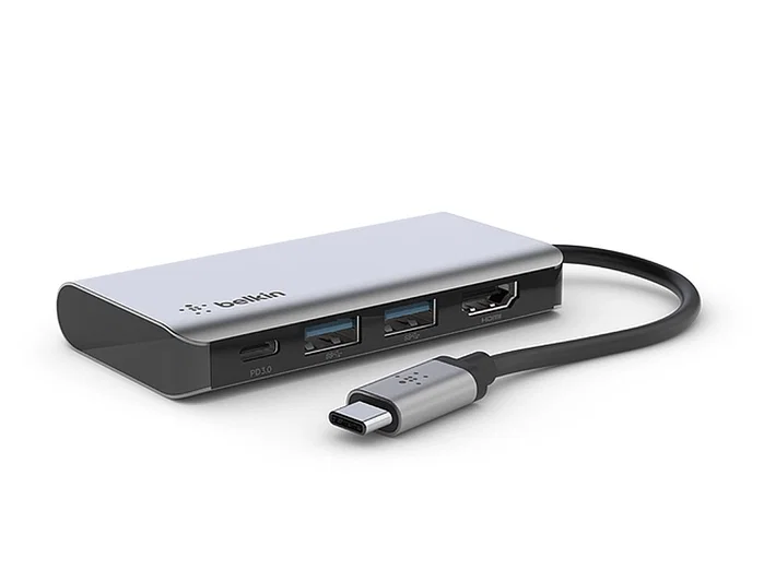 Belkin AVC006btSGY Adaptador Multiport USB-C 4 en 1 con HDMI 4K y Carga 100W