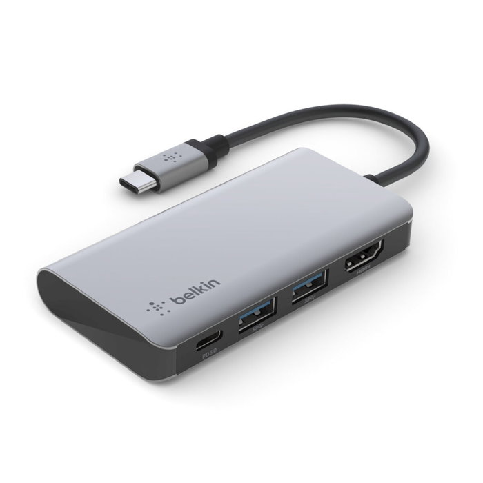 Belkin AVC006btSGY Adaptador Multiport USB-C 4 en 1 con HDMI 4K y Carga 100W