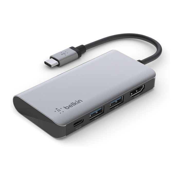 Belkin AVC006btSGY Adaptador multiport USB-C 4 en 1, USB 3.2 Gen 1, 100W, HDMI 4K, USB-A, Plata Belkin AVC006btSGY Adaptador multiport USB-C 4 en 1, USB 3.2 Gen 1, 100W, HDMI 4K, USB-A, Plata