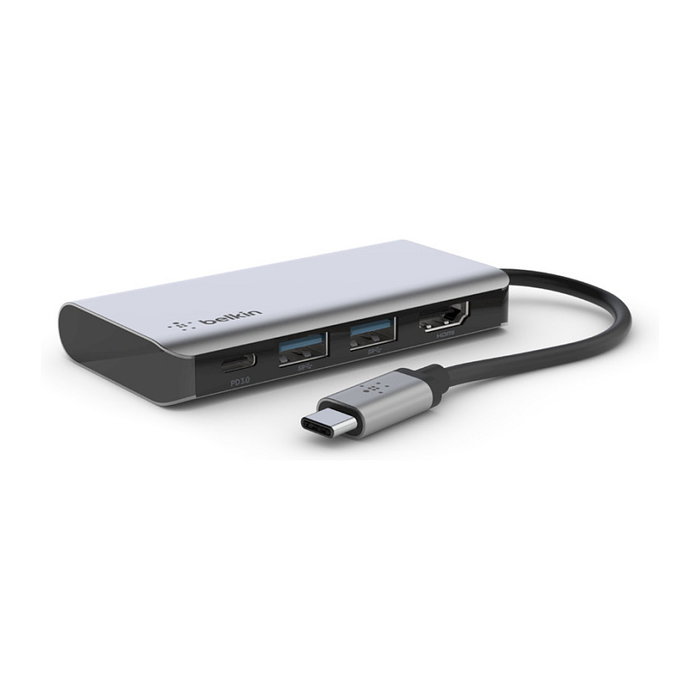 Belkin AVC006btSGY Adaptador multiport USB-C 4 en 1, USB 3.2 Gen 1, 100W, HDMI 4K, USB-A, Plata Belkin AVC006btSGY Adaptador multiport USB-C 4 en 1, USB 3.2 Gen 1, 100W, HDMI 4K, USB-A, Plata