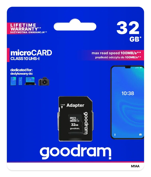 Goodram Tarjeta de Memoria MicroSDHC UHS-I 32 GB Clase 10 (U1) con Adaptador SD M1AA-0320R12 Goodram Tarjeta de Memoria MicroSDHC UHS-I 32 GB Clase 10 (U1) con Adaptador SD M1AA-0320R12