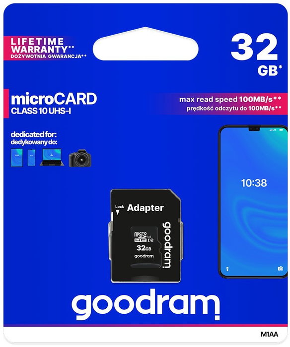 Goodram Tarjeta de Memoria MicroSDHC UHS-I 32 GB Clase 10 (U1) con Adaptador SD M1AA-0320R12 Goodram Tarjeta de Memoria MicroSDHC UHS-I 32 GB Clase 10 (U1) con Adaptador SD M1AA-0320R12