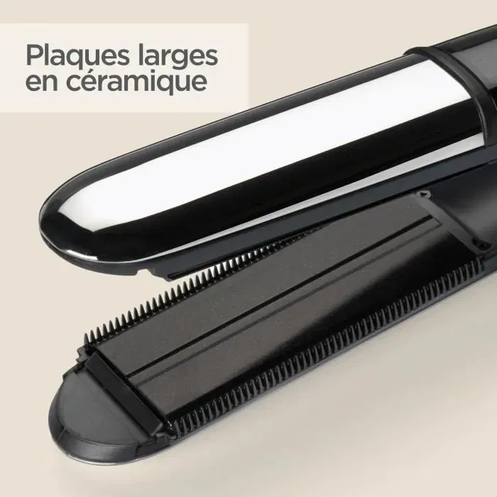 BaByliss ST496E Plancha para el pelo a vapor Steam Shine con función iónica y placas de cerámica de 39 mm, 5 temperaturas hasta 230 °C