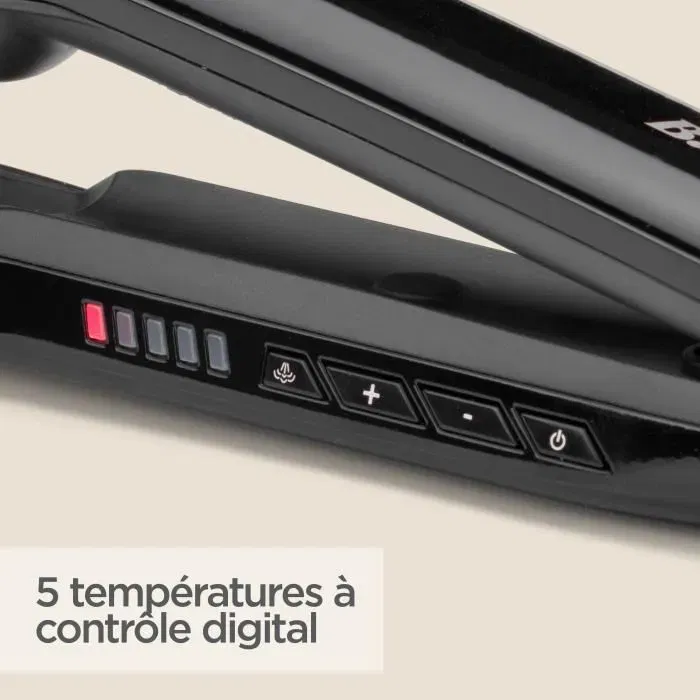 BaByliss ST496E Plancha para el pelo a vapor Steam Shine con función iónica y placas de cerámica de 39 mm, 5 temperaturas hasta 230 °C
