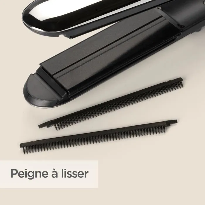 BaByliss ST496E Plancha para el pelo a vapor Steam Shine con función iónica y placas de cerámica de 39 mm, 5 temperaturas hasta 230 °C