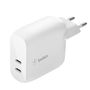 Belkin WCB006VFWH Cargador de Pared 40W BOOST CHARGE, Dual Puerto USB-C PD 3.0, Carga Rápida para Móvil y Tablet, Color Blanco