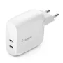 Belkin WCB006VFWH Cargador de Pared 40W PD 3.0 con 2 Puertos USB-C para Carga Rápida, Blanco