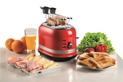Ariete 149/00 Tostador Moderna 2 Ranuras Rojo con Pinzas y 3 Funciones