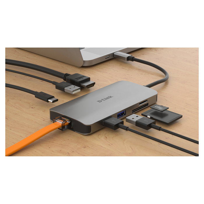 D-Link DUB-M810 Hub USB-C 8 en 1 con HDMI 4K, Ethernet y Carga 100W, Gris