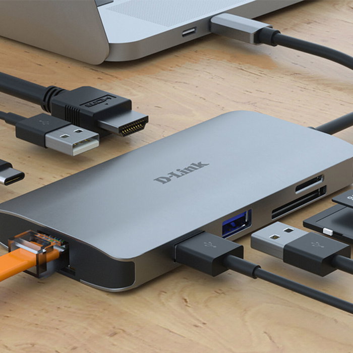 D-Link DUB-M810 Hub USB-C 8 en 1 con HDMI 4K, Ethernet y Carga 100W, Gris