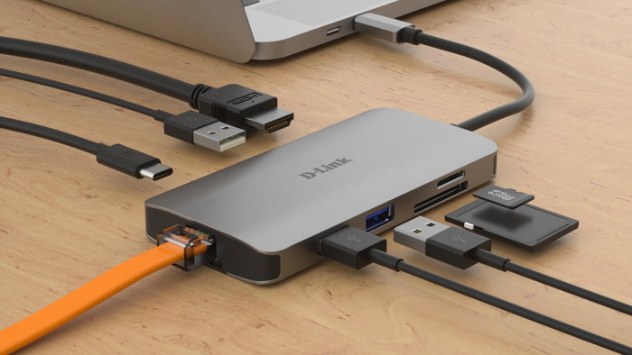 D-Link DUB-M810 Hub USB-C 8 en 1 con HDMI 4K, Ethernet y Carga 100W, Gris