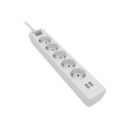Philips Spn3052wa/10 Base Múltiple 5 Tomas Schuko con Interruptor y 2 USB a 2.4A, Cable 2m, Blanco