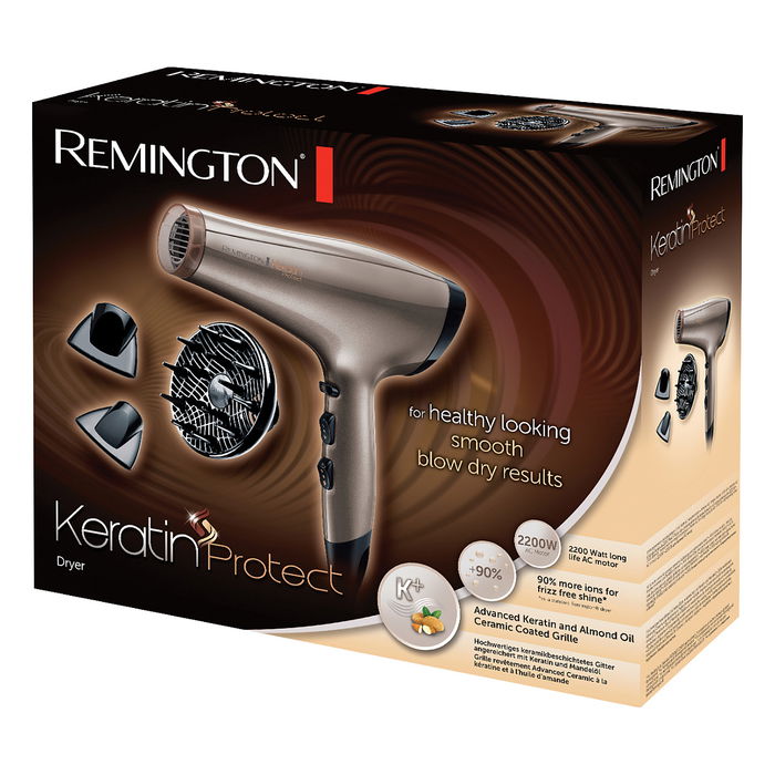 Remington AC8002 Secador de Pelo Profesional, 2200 W, 2 Velocidades y 3 Temperaturas, Función Iónica y Fría, Cable Giratorio 1.8 m, Gris, Con Agujero para Colgar